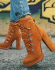 Chic Lace-Up Round Toe Heeled Boots for Women