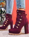 Chic Lace-Up Round Toe Heeled Boots for Women