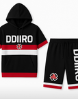 DDIIRO Signature 2-Piece Hoodie Short Set – Black, Red & White