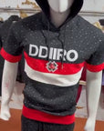 DDIIRO Signature 2-Piece Hoodie Short Set – Black, Red & White