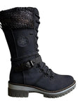 Large-size mid-leg women's boots new winter round head square heel leather buckle wool splicing Martens boots