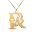 Dainty Big Butterfly Letters Necklaces For Women Girl Jewelry Stainless Steel Chain Initial Pendant Necklace Best Accessories
