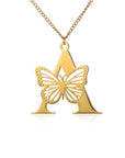 Dainty Big Butterfly Letters Necklaces For Women Girl Jewelry Stainless Steel Chain Initial Pendant Necklace Best Accessories