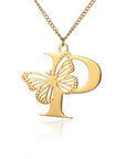 Dainty Big Butterfly Letters Necklaces For Women Girl Jewelry Stainless Steel Chain Initial Pendant Necklace Best Accessories