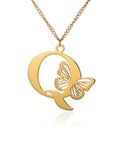 Dainty Big Butterfly Letters Necklaces For Women Girl Jewelry Stainless Steel Chain Initial Pendant Necklace Best Accessories