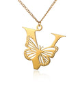 Dainty Big Butterfly Letters Necklaces For Women Girl Jewelry Stainless Steel Chain Initial Pendant Necklace Best Accessories