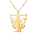 Dainty Big Butterfly Letters Necklaces For Women Girl Jewelry Stainless Steel Chain Initial Pendant Necklace Best Accessories