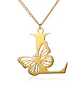 Dainty Big Butterfly Letters Necklaces For Women Girl Jewelry Stainless Steel Chain Initial Pendant Necklace Best Accessories