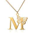 Dainty Big Butterfly Letters Necklaces For Women Girl Jewelry Stainless Steel Chain Initial Pendant Necklace Best Accessories