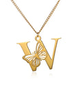 Dainty Big Butterfly Letters Necklaces For Women Girl Jewelry Stainless Steel Chain Initial Pendant Necklace Best Accessories