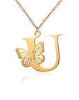 Dainty Big Butterfly Letters Necklaces For Women Girl Jewelry Stainless Steel Chain Initial Pendant Necklace Best Accessories
