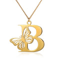 Dainty Big Butterfly Letters Necklaces For Women Girl Jewelry Stainless Steel Chain Initial Pendant Necklace Best Accessories