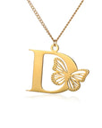 Dainty Big Butterfly Letters Necklaces For Women Girl Jewelry Stainless Steel Chain Initial Pendant Necklace Best Accessories