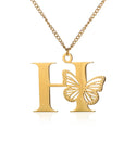 Dainty Big Butterfly Letters Necklaces For Women Girl Jewelry Stainless Steel Chain Initial Pendant Necklace Best Accessories