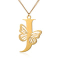 Dainty Big Butterfly Letters Necklaces For Women Girl Jewelry Stainless Steel Chain Initial Pendant Necklace Best Accessories