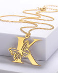 Dainty Big Butterfly Letters Necklaces For Women Girl Jewelry Stainless Steel Chain Initial Pendant Necklace Best Accessories