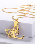 Dainty Big Butterfly Letters Necklaces For Women Girl Jewelry Stainless Steel Chain Initial Pendant Necklace Best Accessories
