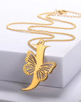 Dainty Big Butterfly Letters Necklaces For Women Girl Jewelry Stainless Steel Chain Initial Pendant Necklace Best Accessories