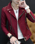 Trendy Diagonal Zip Jacket for Youth – Slim Fit Autumn Lapel Design with Riveting Details