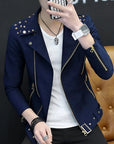 Trendy Diagonal Zip Jacket for Youth – Slim Fit Autumn Lapel Design with Riveting Details
