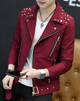 Trendy Diagonal Zip Jacket for Youth – Slim Fit Autumn Lapel Design with Riveting Details
