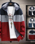 Men's Knit Sweater Fleece Jacket – Striped Hoodie, Thick Warm Winter Windbreaker Pullover