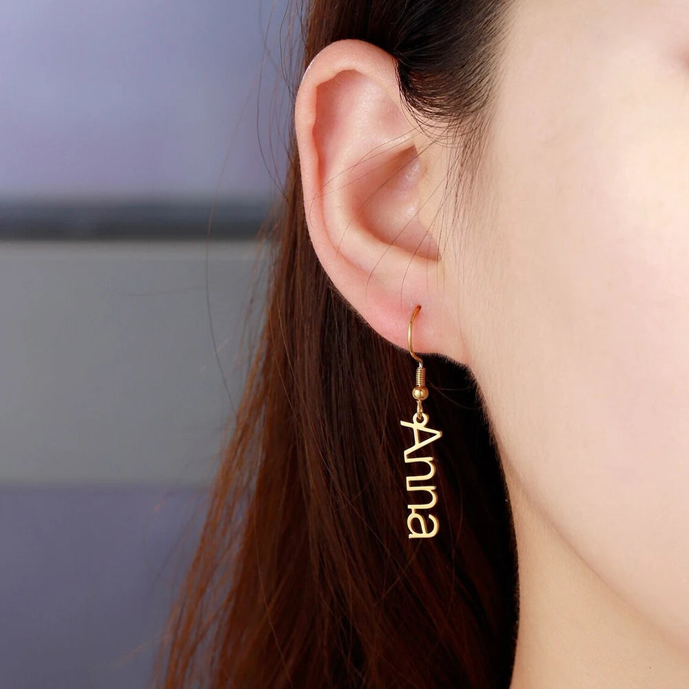 Personalized Stainless Steel Name Pendant Earrings – High-Quality Custom Jewelry for Women