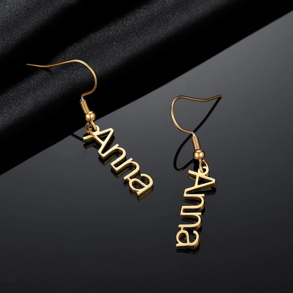 Personalized Stainless Steel Name Pendant Earrings – High-Quality Custom Jewelry for Women