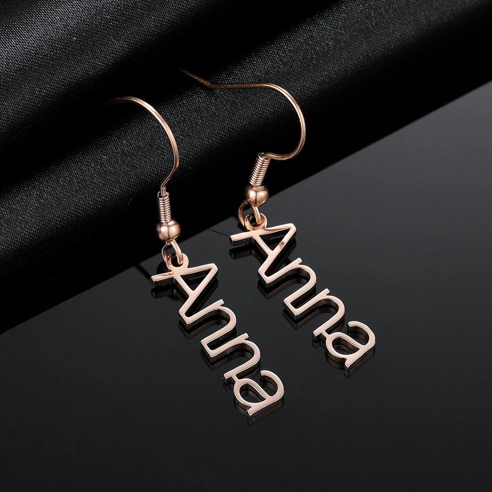 Personalized Stainless Steel Name Pendant Earrings – High-Quality Custom Jewelry for Women