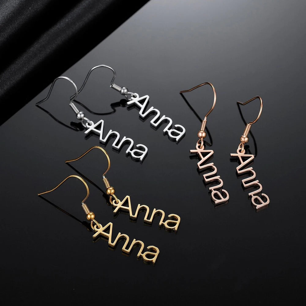 Personalized Stainless Steel Name Pendant Earrings – High-Quality Custom Jewelry for Women
