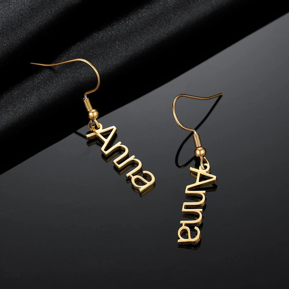 Personalized Stainless Steel Name Pendant Earrings – High-Quality Custom Jewelry for Women