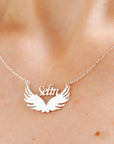 Personalized Wings Name Necklace, Stainless Steel Metal Custom Name Pendant, Angel Wings Necklace, Gift for Friends