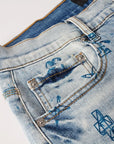Premium Purple Men's Oversized Cropped Denim Shorts Relaxed Fit & Stylish Repair Design