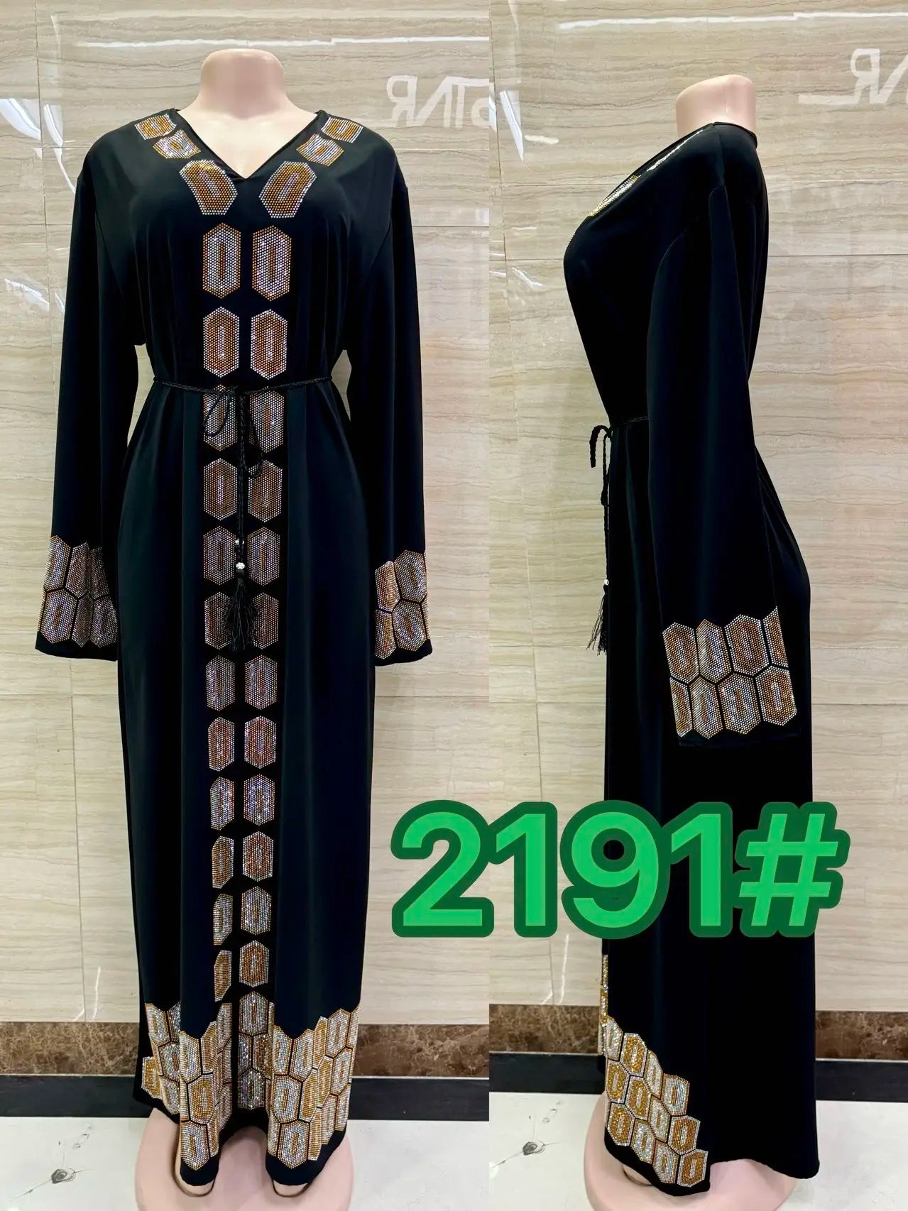 DDIIRO Ethnic V-Neck Dress – Loose Fit with Diamond Belt, Luxury Fashion in XXL/XXXL