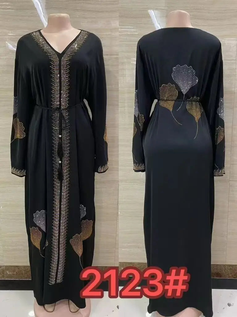 DDIIRO Ethnic V-Neck Dress – Loose Fit with Diamond Belt, Luxury Fashion in XXL/XXXL