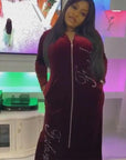 Royal Blue Velvet African Maxi Dress – Plus Size | Long Sleeve, Sequin Detail, Tiger Back Design