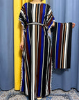 DDIIRO Womens Printed Vertical Stripe Tassels Elasticity Loose Fit Femme Robe African Woman Dresses With Belt Headscarf