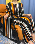 DDIIRO Womens Printed Vertical Stripe Tassels Elasticity Loose Fit Femme Robe African Woman Dresses With Belt Headscarf
