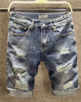 Men's Short Jeans Pants Multi Color Ripped Graffiti Male Denim Shorts Korean Fashion Blue New in Cut Emo Trend 2024 Original Xl