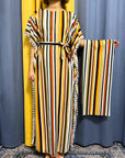 DDIIRO Womens Printed Vertical Stripe Tassels Elasticity Loose Fit Femme Robe African Woman Dresses With Belt Headscarf