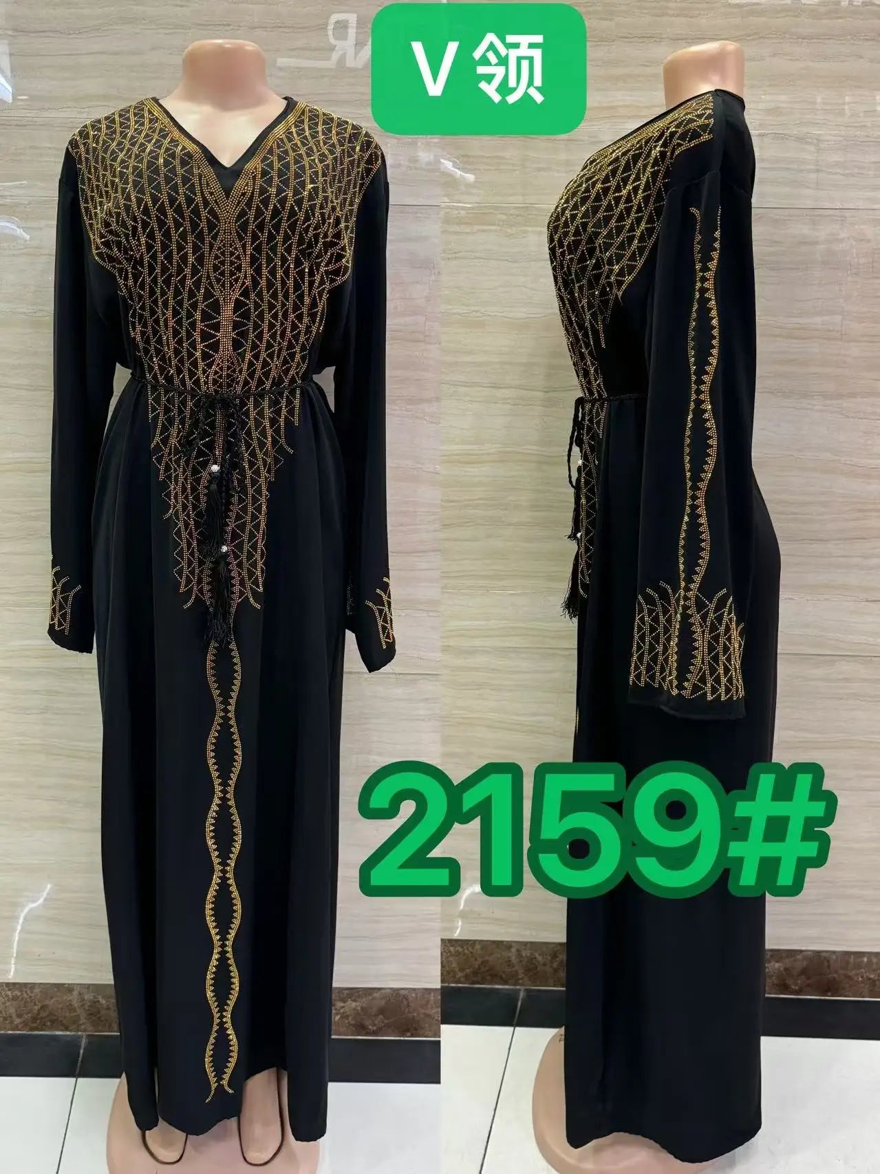 DDIIRO Ethnic V-Neck Dress – Loose Fit with Diamond Belt, Luxury Fashion in XXL/XXXL