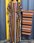 DDIIRO Womens Printed Vertical Stripe Tassels Elasticity Loose Fit Femme Robe African Woman Dresses With Belt Headscarf