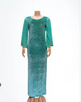 Summer African Maxi Dress for Women – Long Sleeve, Flowing Fit in Black, Purple, and Green