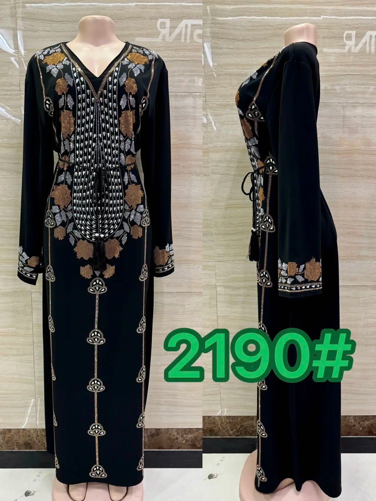 DDIIRO Ethnic V-Neck Dress – Loose Fit with Diamond Belt, Luxury Fashion in XXL/XXXL