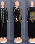 Royal Blue Velvet African Maxi Dress – Plus Size | Long Sleeve, Sequin Detail, Tiger Back Design