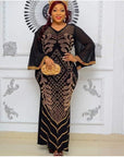 Summer African Maxi Dress for Women – Long Sleeve, Flowing Fit in Black, Purple, and Green