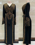 DDIIRO Ethnic V-Neck Dress – Loose Fit with Diamond Belt, Luxury Fashion in XXL/XXXL