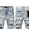 Premium Purple Men's Oversized Cropped Denim Shorts Relaxed Fit & Stylish Repair Design