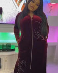 Royal Blue Velvet African Maxi Dress – Plus Size | Long Sleeve, Sequin Detail, Tiger Back Design