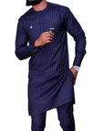 Dashiki African Clothing For Men Casual Green Geometric Print Suit Long Sleeve Shirt Trouser African Suit For Men Set 2 Pieces